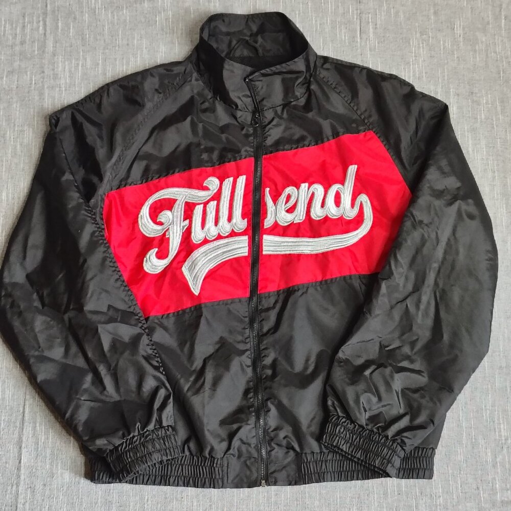 Full Send Nelk Boys Jacket Black Embroidered Spell Out Nylon Windbreaker